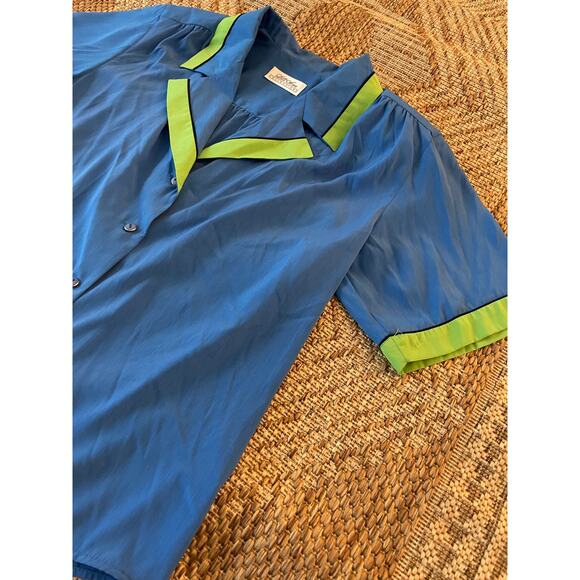 Vintage Lilli Ann Collections Blue and Green blouse Union Made SZ 12 - Picture 2 of 10
